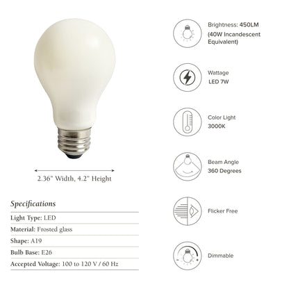light bulb white glass e26 7w led
