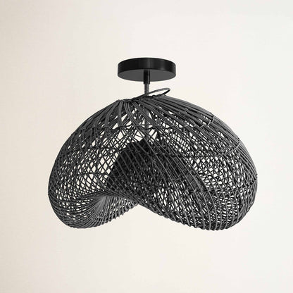 Sepherina Black Rattan Flush Mount Light