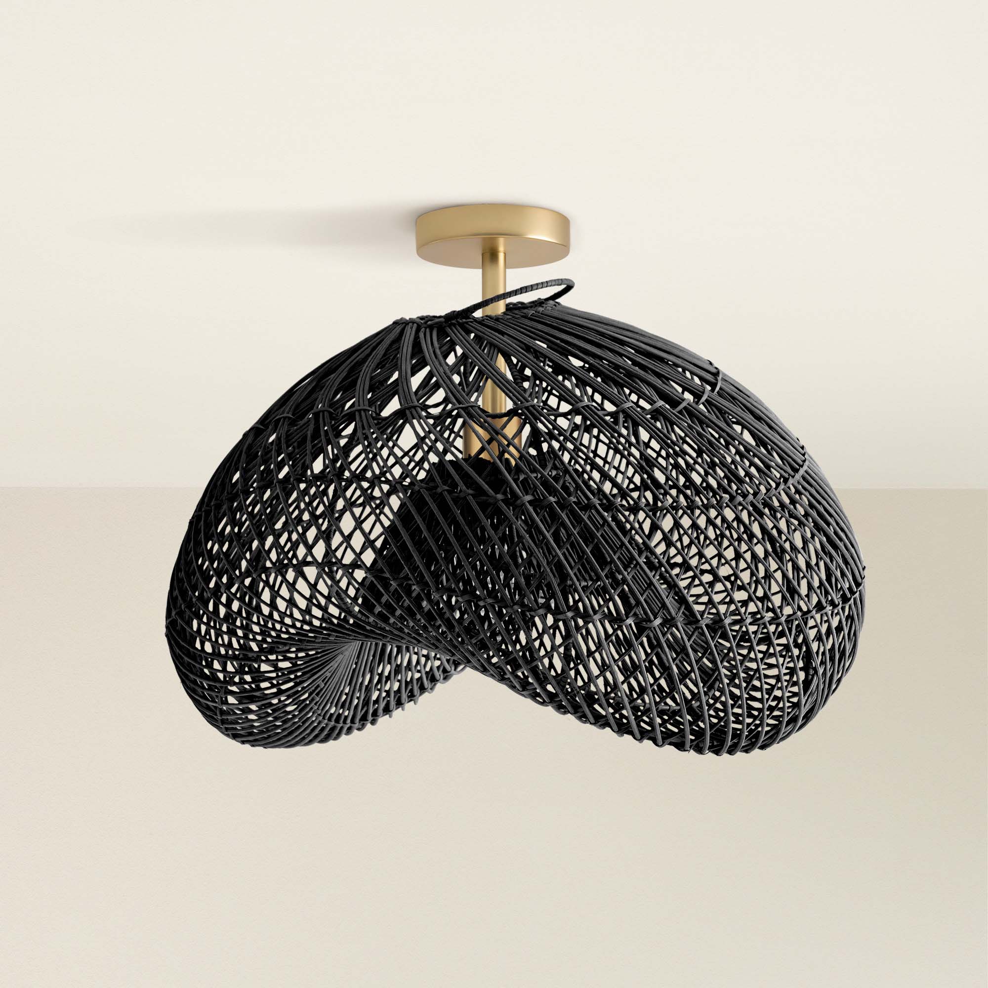 lucian black rattan flush-mount ceiling light fixture, off