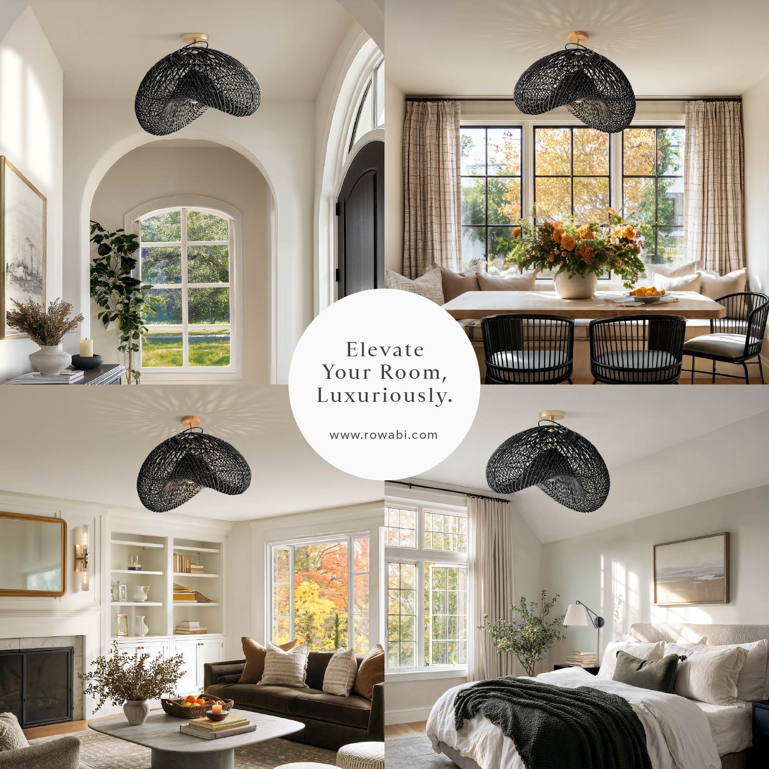 Sepherina Black Rattan Flush Mount Light