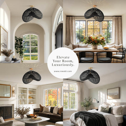 Sepherina Black Rattan Flush Mount Light