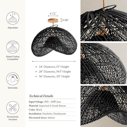 Sepherina Black Rattan Flush Mount Light