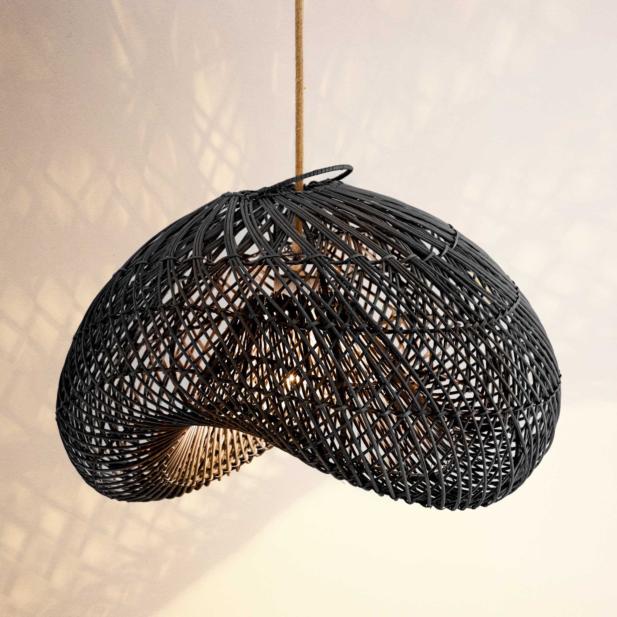 lucian rattan pendant light in black woven, on
