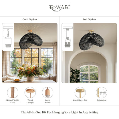 Sepherina Black Rattan Flush Mount Light