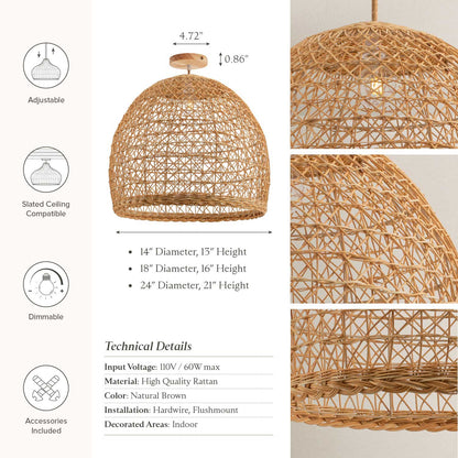 Lumiere Rattan Flush Mount Light