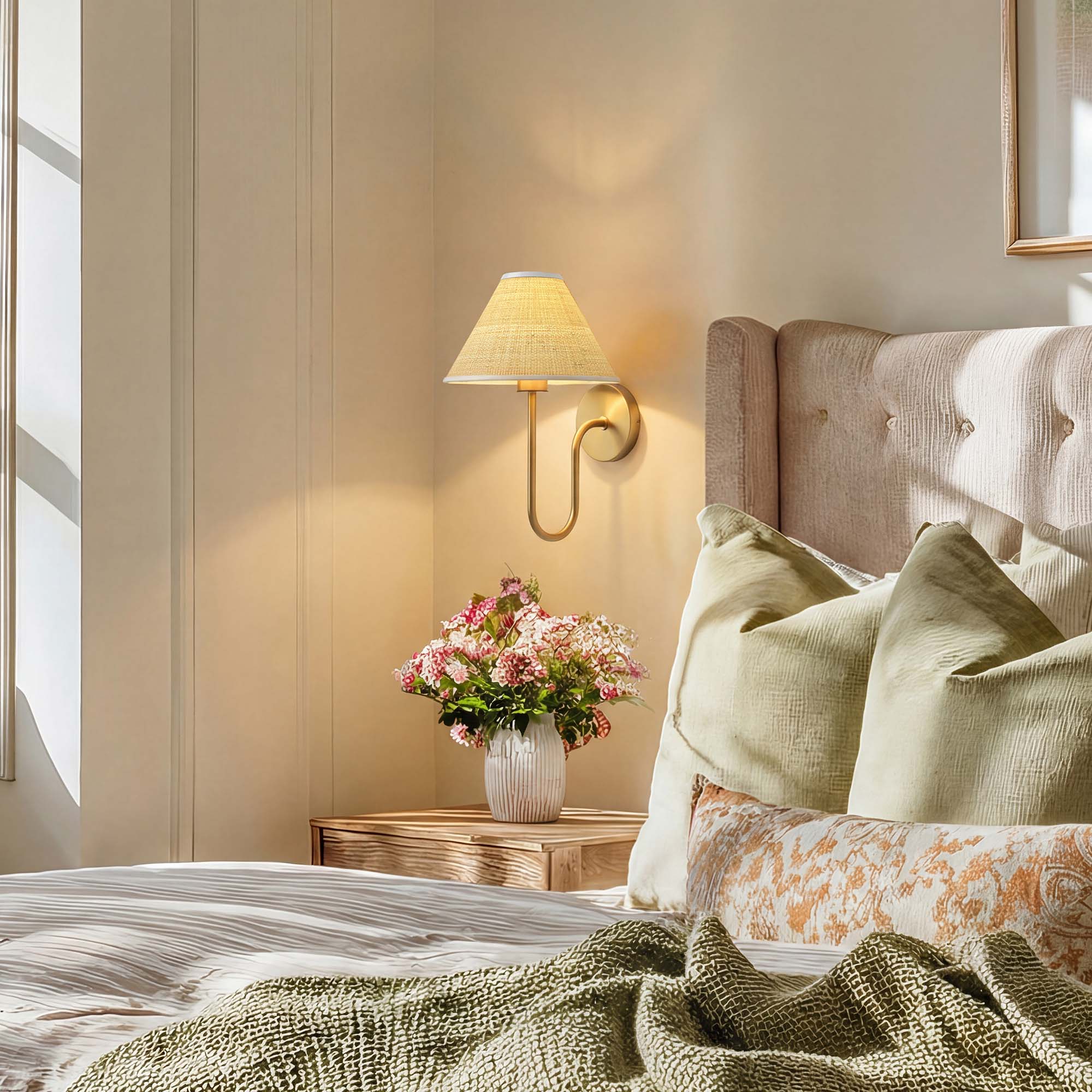 mysa rattan sconce bedroom