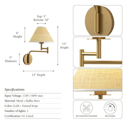 naia rattan sconce with dimensions and specifications