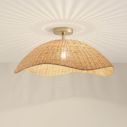 nana vermiculate rattan pendant light flush mount ceiling light fixture with woven design, on