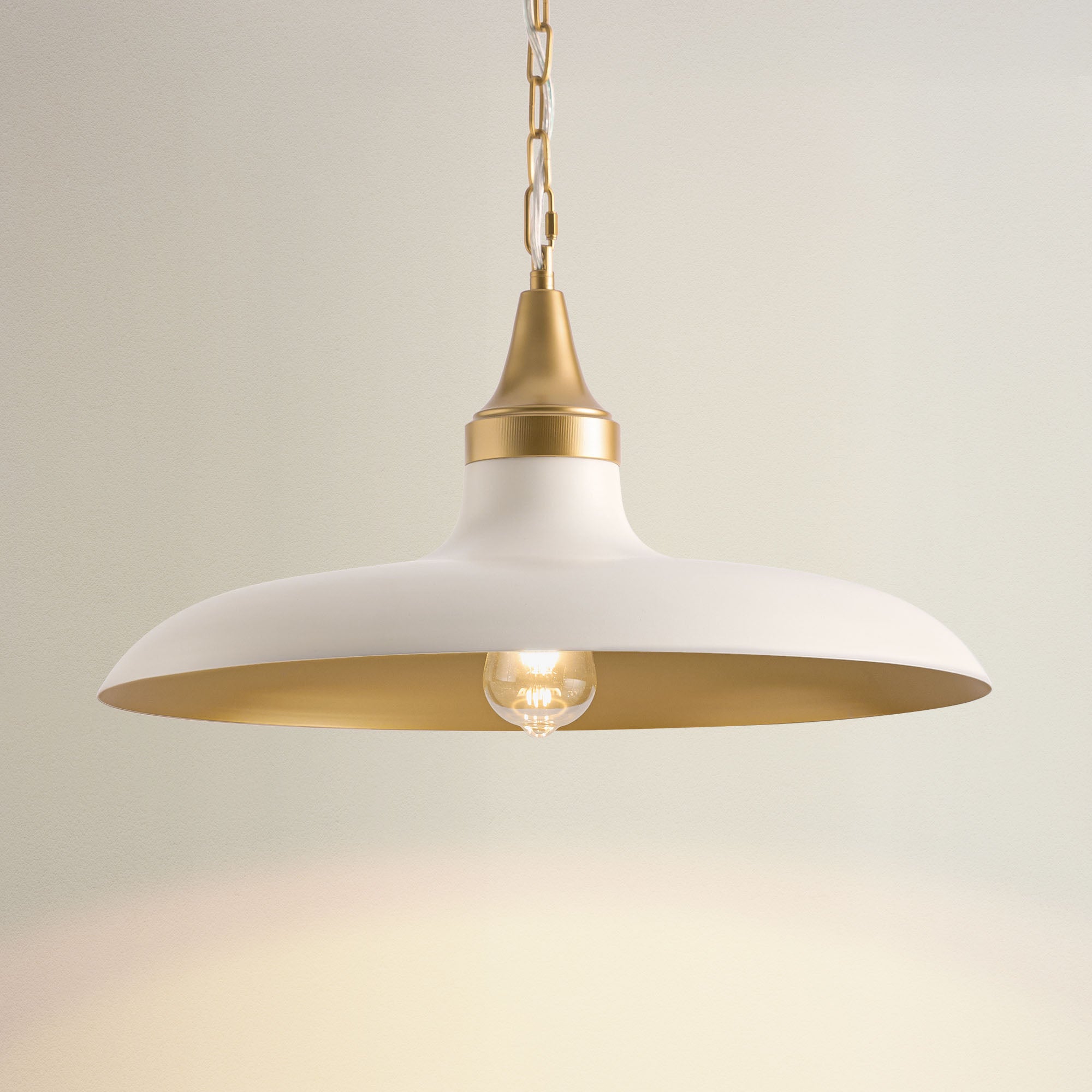 natalia dome pendant light with white and gold shade, on