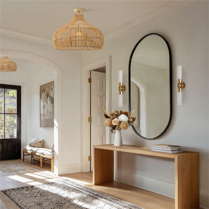 Oceania Cone Rattan Flush Mount Light