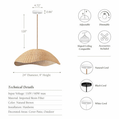outdoor coastal nana rattan pendant light with technical specifications