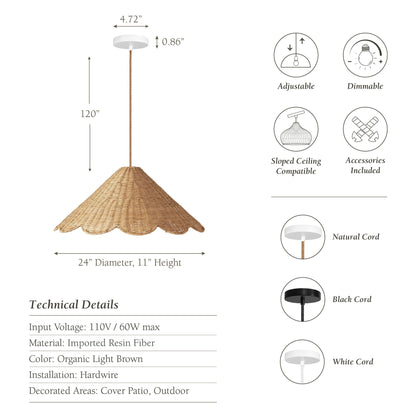 outdoor daisy rattan pendant light with wicker shade