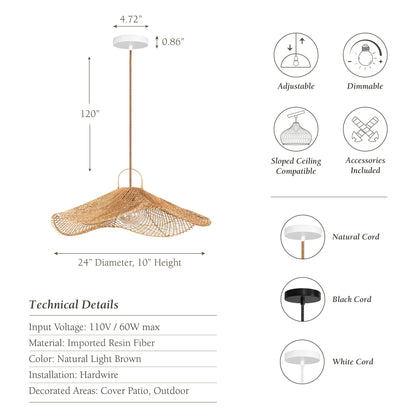 outdoor lotus rattan pendant light with dimensions, features