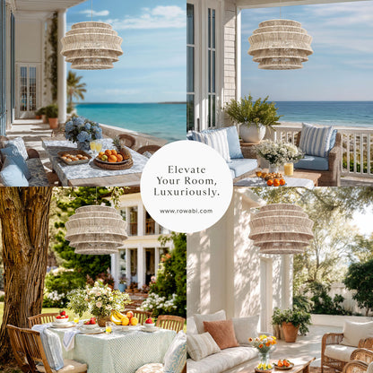 outdoor veronica rattan pendant light of outdoor settings, featuring a scenic ocean view
