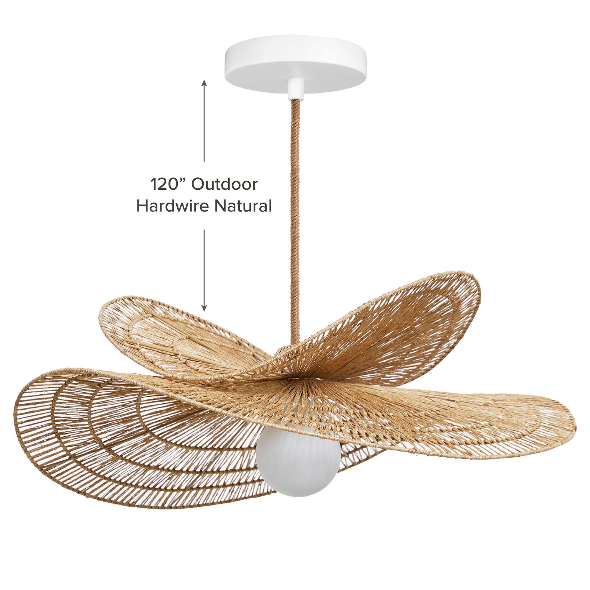 outdoor whisper leaf hardwire natural woven pendant light with natural finish