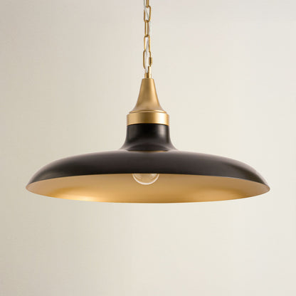 raven black dome pendant light with black shade and gold accents, off