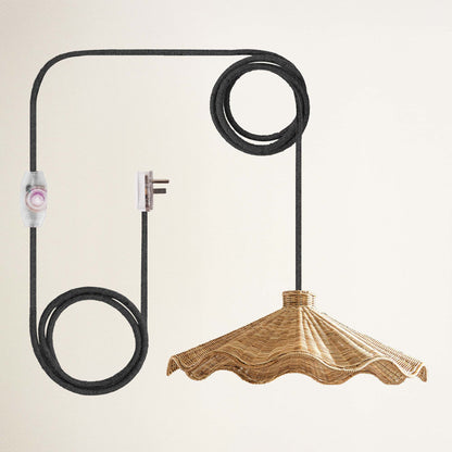 rowabi ariel plug-in black wicker lampshade with black cord