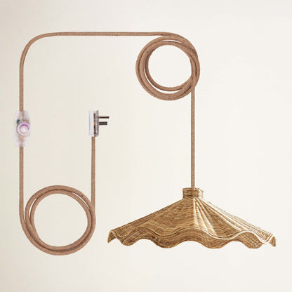 rowabi ariel plug in natural woven lampshade with cord and fixture