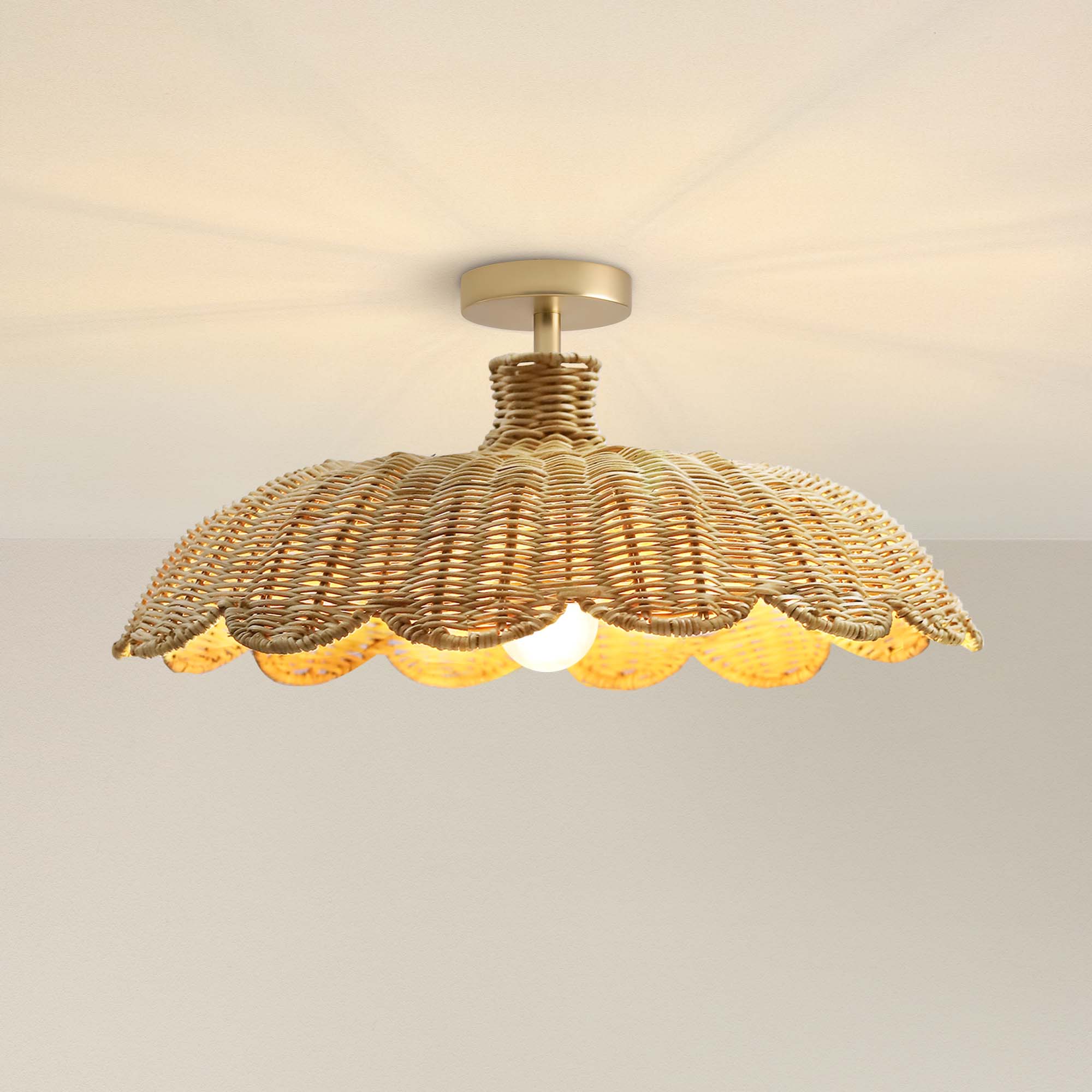 rowabi aurelia rattan pendant light flush mount, on