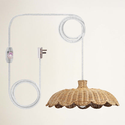 rowabi aurelia white plug-in wicker lampshade with white cord and plug