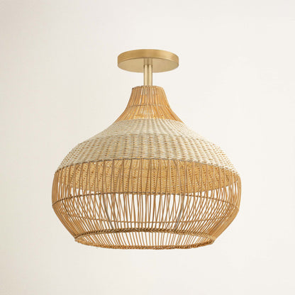 rowabi beatrice hardwire flush mount wicker pendant light fixture
