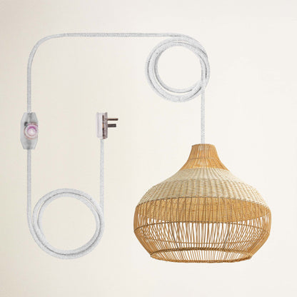 rowabi beatrice plug in white wicker pendant light with white cord
