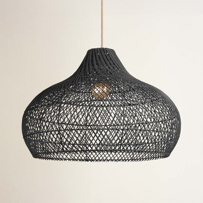 rowabi cover latigo rattan pendant light off, black woven design