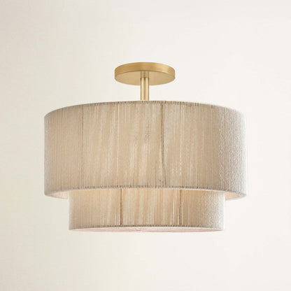 rowabi elaine flush mount brass gold ceiling light fixture with beige lampshade