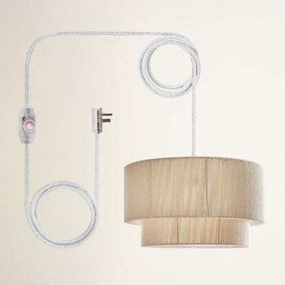 rowabi elaine plug in white modern pendant light with beige shade and white cord