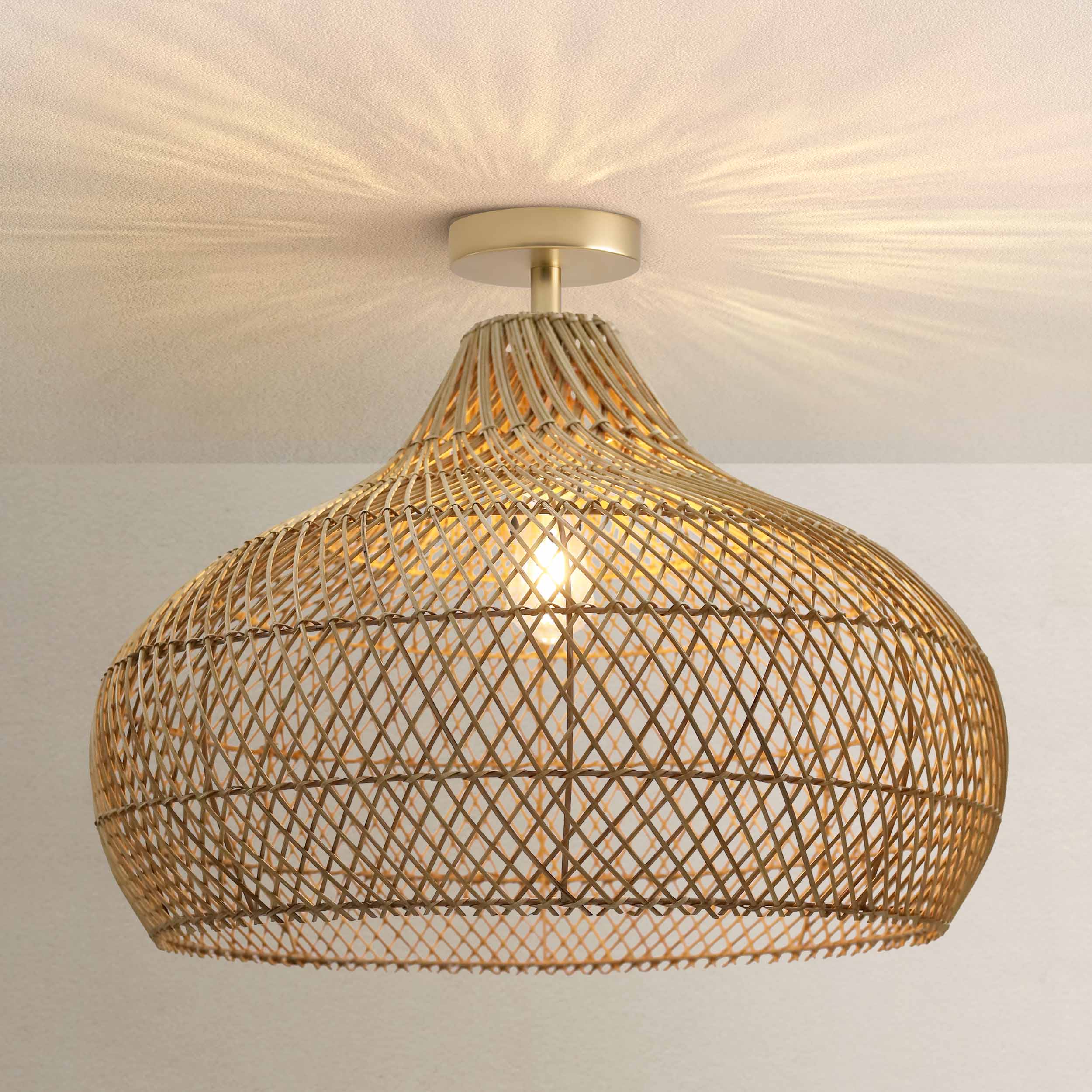 Kloe Black Rattan Flush Mount Light