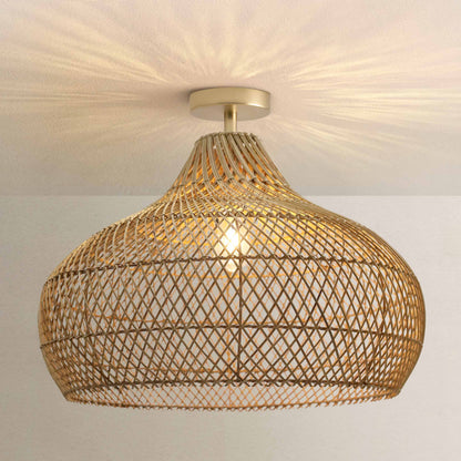 Kloe Black Rattan Flush Mount Light
