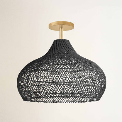 rowabi latigo flush mount brass gold and black woven pendant light with a gold fixture