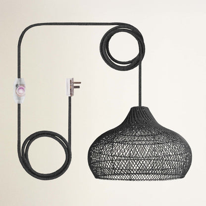 rowabi latigo plug-in black woven pendant light with coiled cable