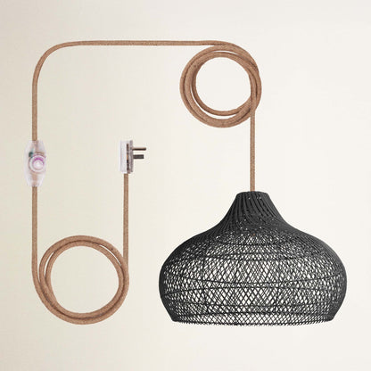 rowabi latigo plug-in natural black woven pendant light with coiled cable