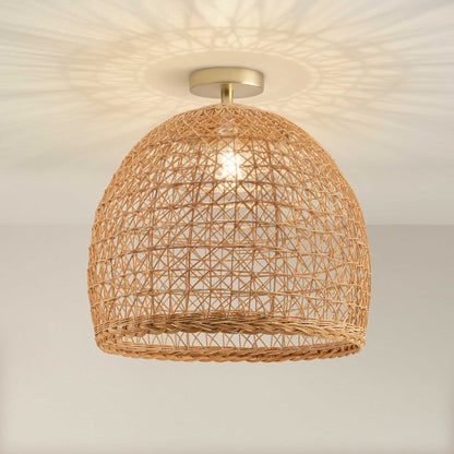 rowabi lumiere rattan pendant light flush mount ceiling light fixture, on