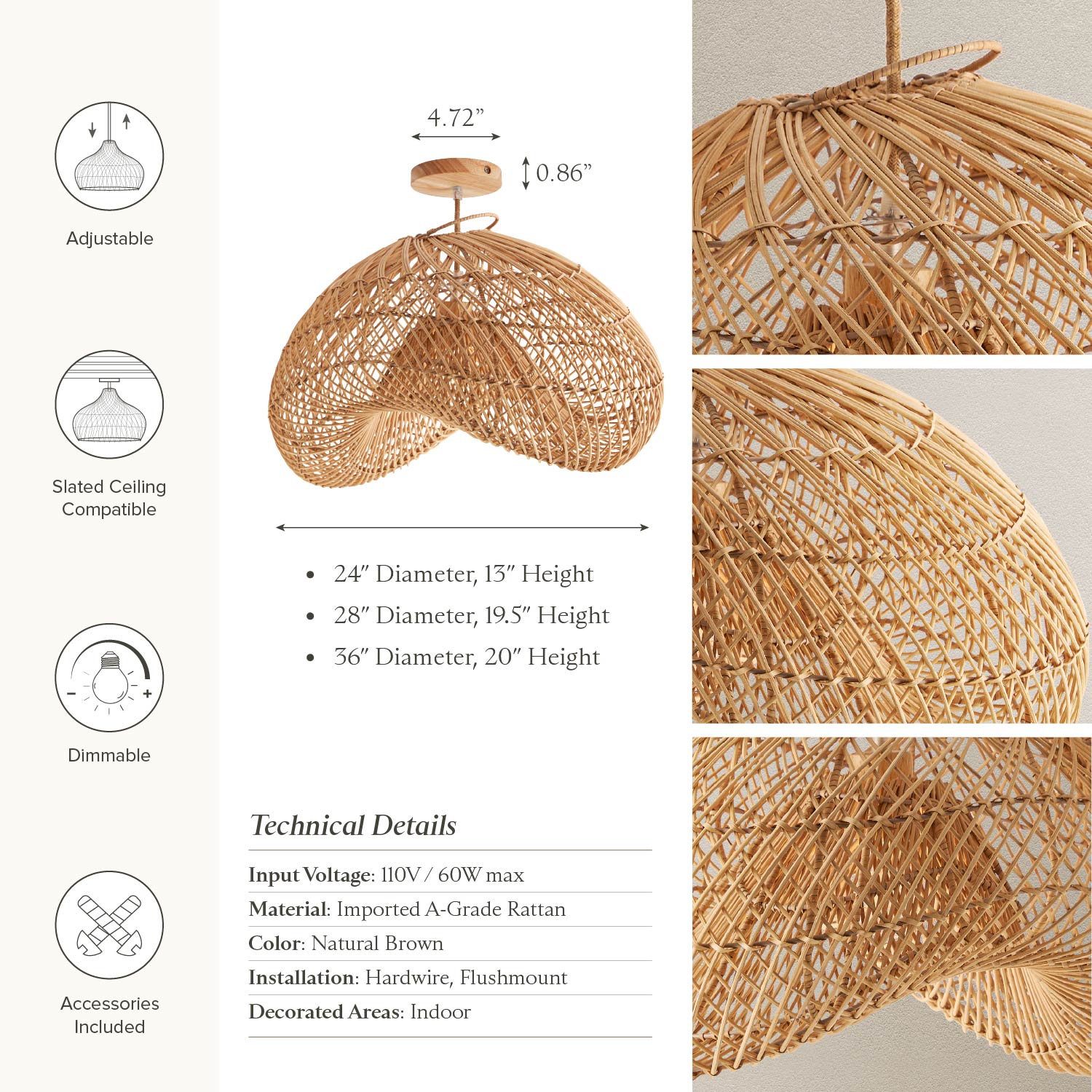 Sepherina Rattan Flush Mount Light