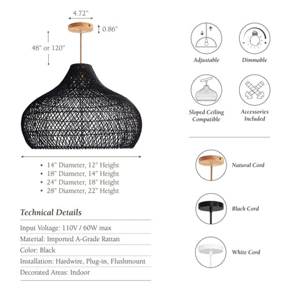 Kloe Black Rattan Pendant Light