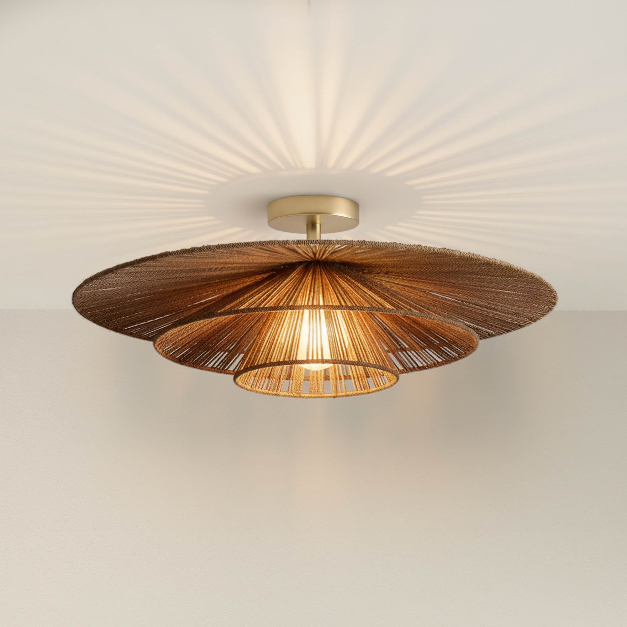 sammie tier rattan pendant light flush mount ceiling light fixture with woven design, on