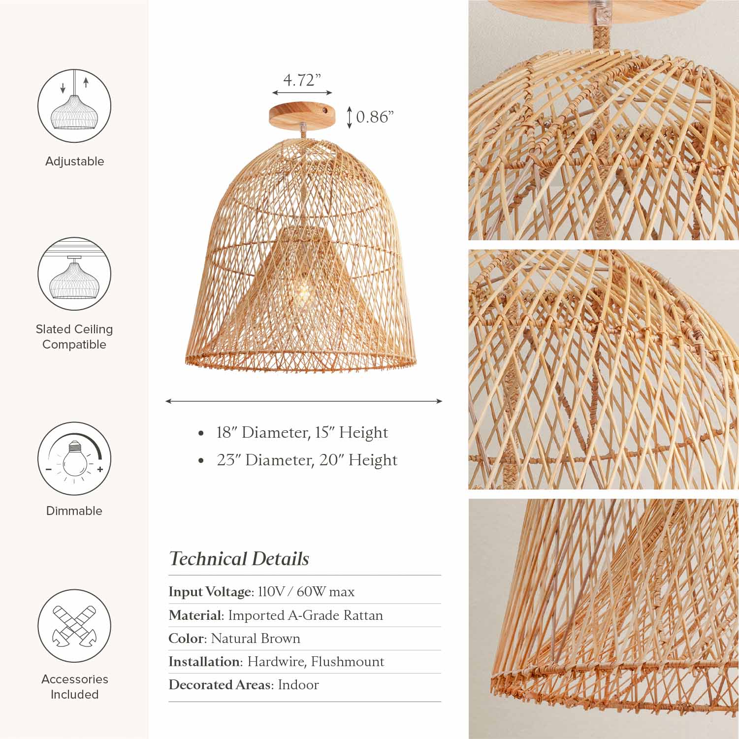 Santa Barbara Rattan Flush Mount Light