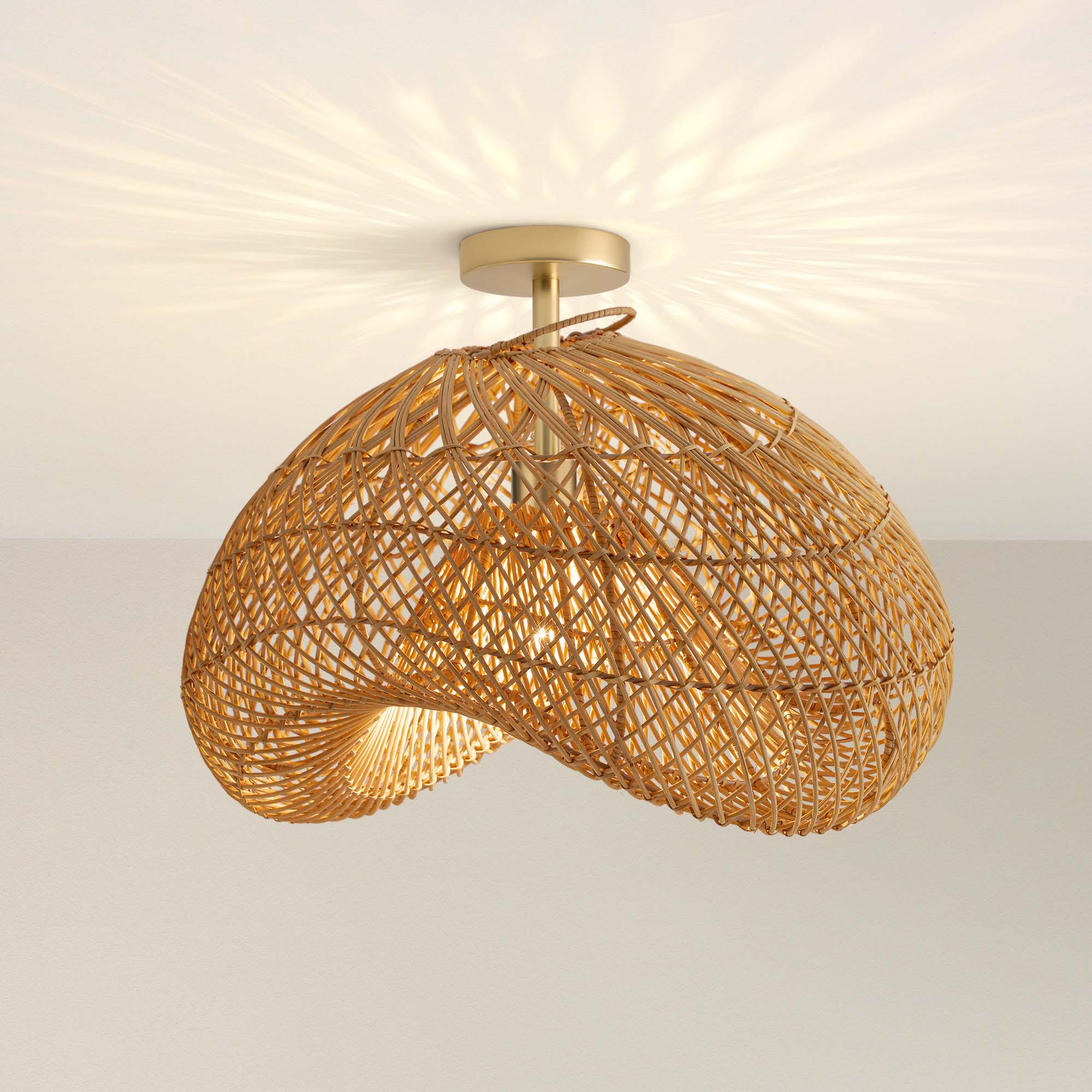 sepherina rattan flush mount ceiling light fixture, on