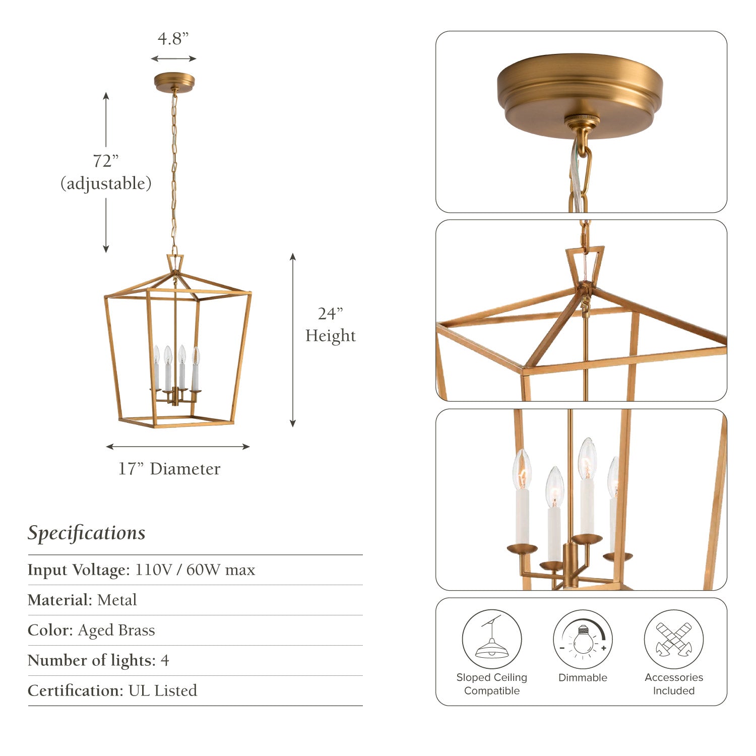 seraphine lantern gold pendant light fixture with dimensions and specifications
