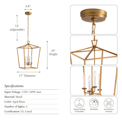 seraphine lantern gold pendant light fixture with dimensions and specifications