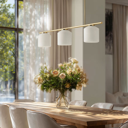 serene polished pendant light dining room with a wooden table, chairs, and a decorative lamp