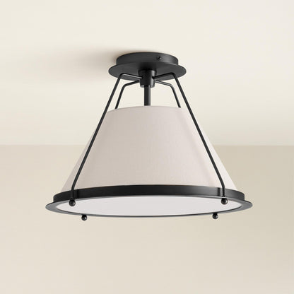 solacer flush mount ceiling light fixture with white shade and black metal, off