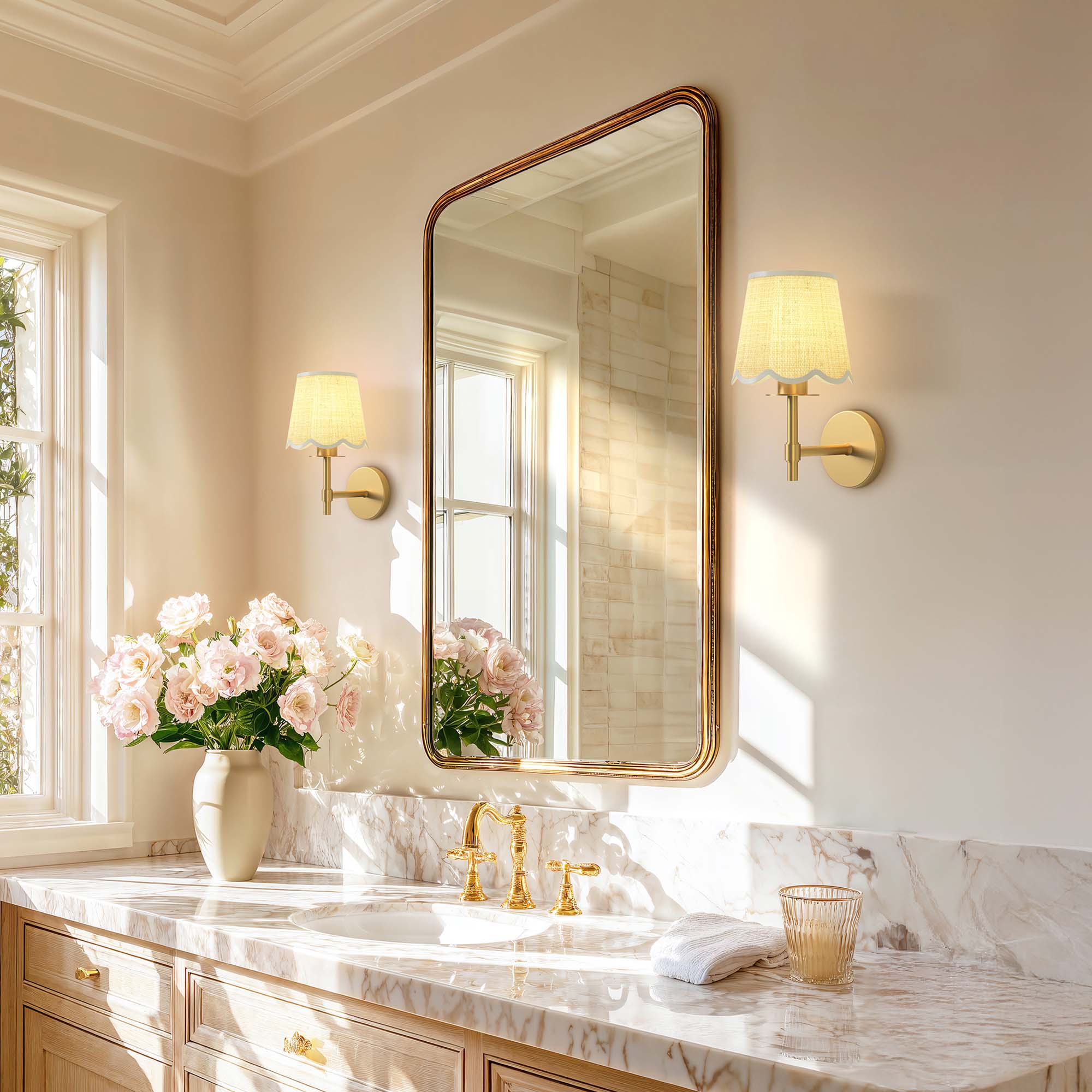 solenne clamp rattan sconce for bathroom with decorative mirror