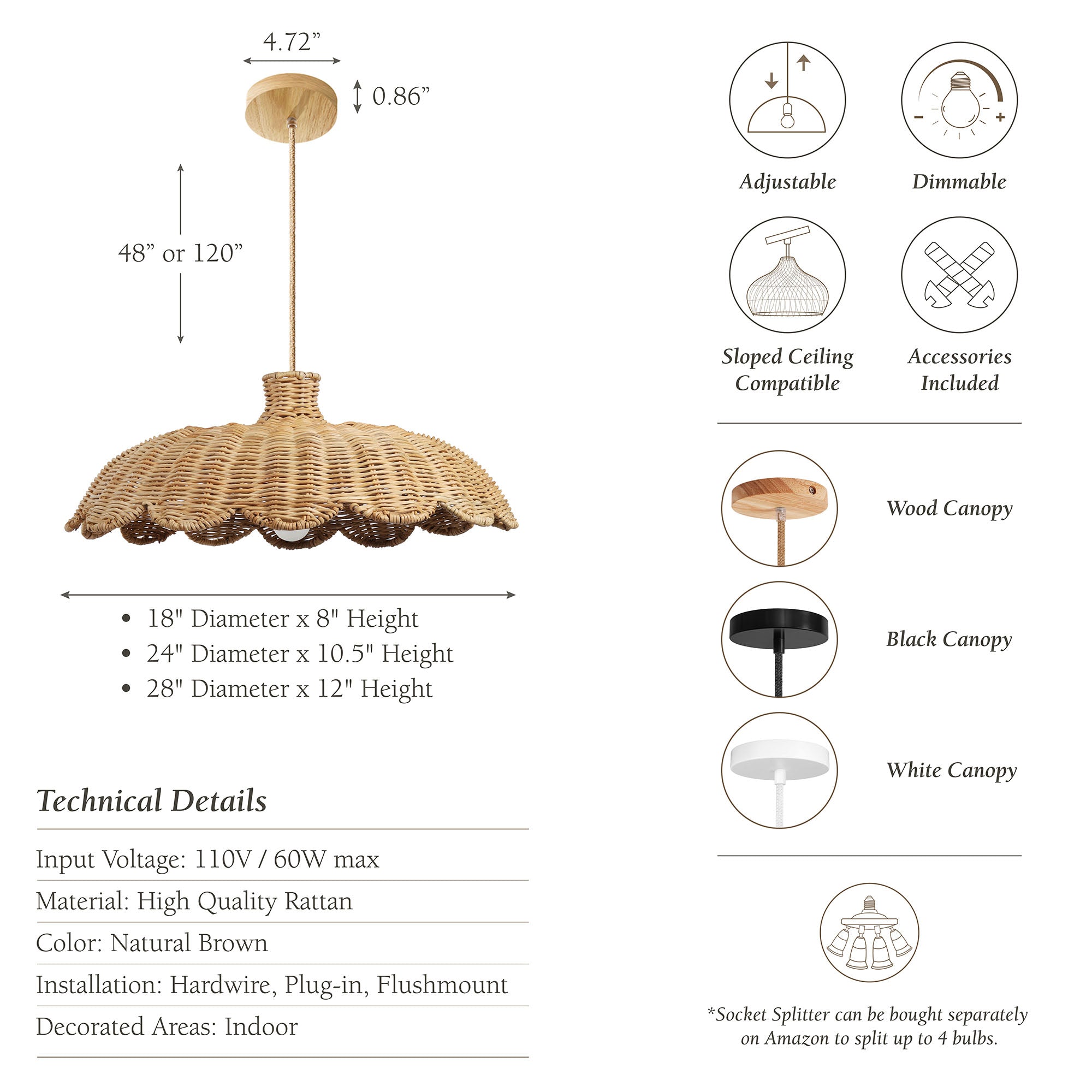 aurelia rattan wicker pendant light with dimensions