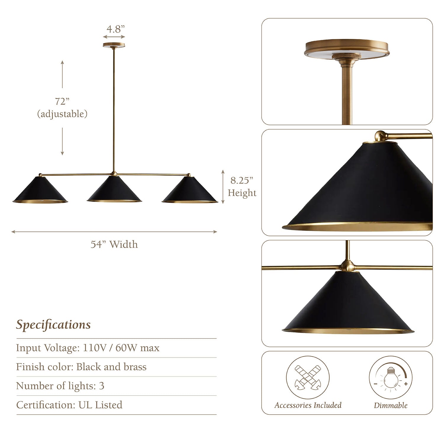 Liora Black Three Light Pendant
