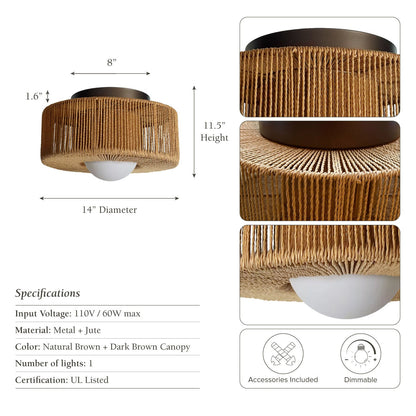 vela flush mount woven wall light fixture